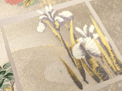 平和屋着物▼六通柄袋帯　唐織　香漂花　市松秀映文　金糸　引箔　正絹　逸品　CABC3499ak