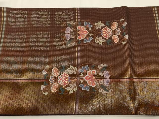 平和屋着物▼六通柄袋帯　駒刺繍　鴛鴦花文　金糸　正絹　逸品　CABC3528ak