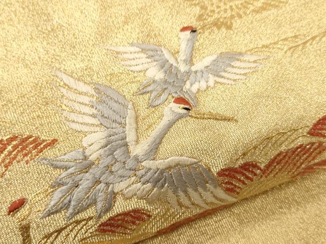 平和屋着物▼太鼓柄袋帯 綴れ 刺繍 立波飛鶴文 金彩 正絹 逸品 CABC3529ak
