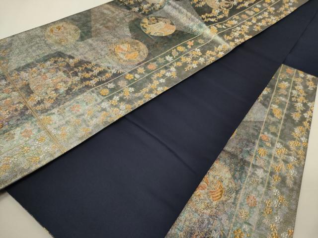平和屋着物▼六通柄袋帯　唐織　大原野蒔絵文　金銀糸　引箔　正絹　逸品　CABC3536ak
