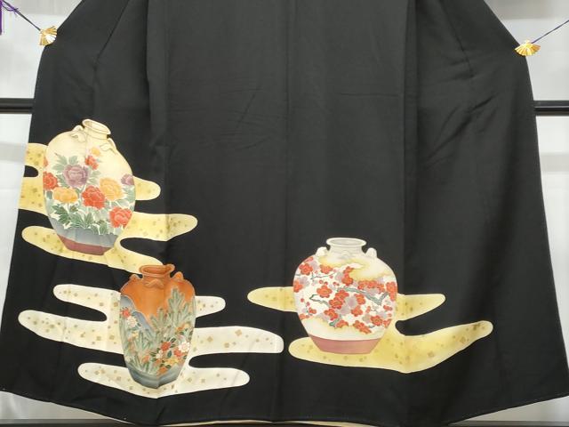 平和屋着物■豪華黒留袖 陶器花文 金彩 正絹 逸品 CABC3619fb