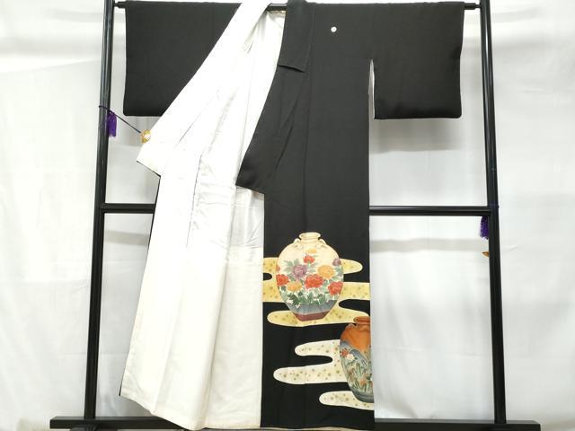 平和屋着物■豪華黒留袖 陶器花文 金彩 正絹 逸品 CABC3619fb