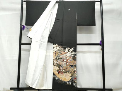 平和屋着物■豪華黒留袖 作家物 飛鶴風景花文 金彩 正絹 逸品 CABC3627fb