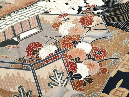 平和屋着物■豪華黒留袖 作家物 飛鶴風景花文 金彩 正絹 逸品 CABC3627fb