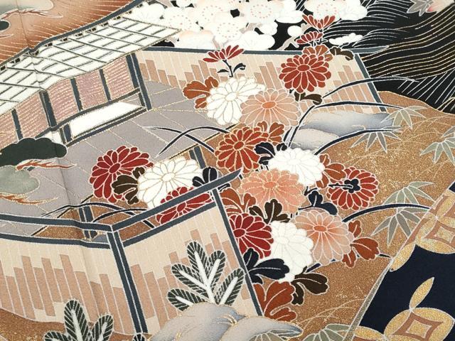 平和屋着物■豪華黒留袖 作家物 飛鶴風景花文 金彩 正絹 逸品 CABC3627fb