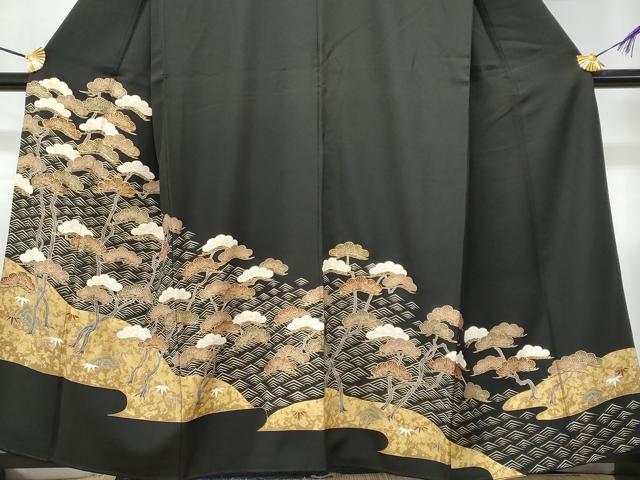 平和屋着物■豪華黒留袖 駒刺繍 枝松文 金彩 正絹 逸品 CABC3628fb