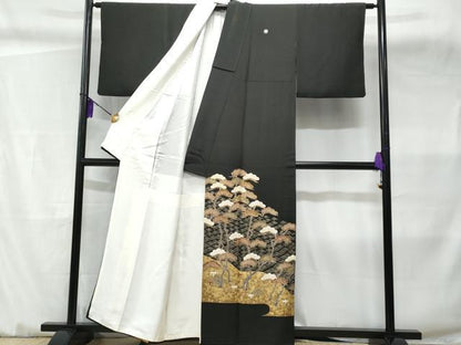 平和屋着物■豪華黒留袖 駒刺繍 枝松文 金彩 正絹 逸品 CABC3628fb