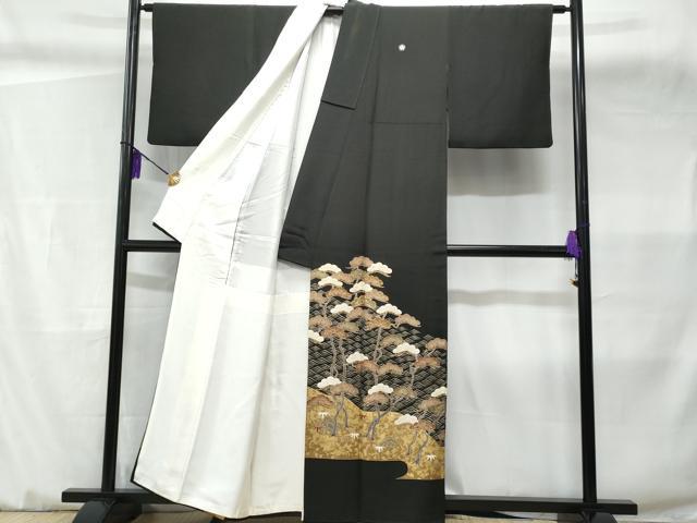 平和屋着物■豪華黒留袖 駒刺繍 枝松文 金彩 正絹 逸品 CABC3628fb