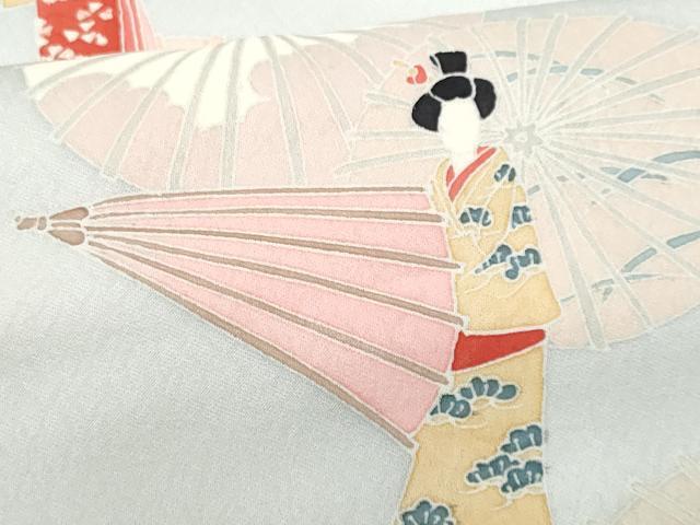 平和屋着物■訪問着 人物番傘文 正絹 逸品 CABC3640fb