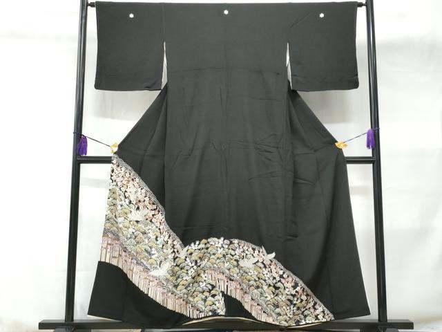 平和屋着物■豪華黒留袖 飛鶴松竹梅 金彩 正絹 逸品 CABC3641fb