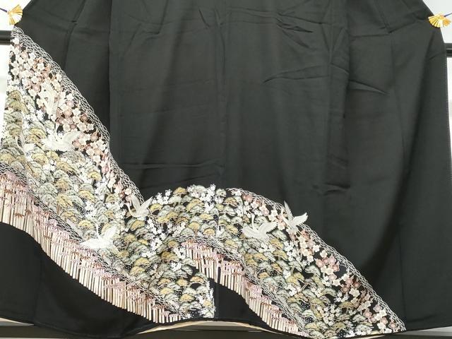 平和屋着物■豪華黒留袖 飛鶴松竹梅 金彩 正絹 逸品 CABC3641fb
