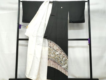 平和屋着物■豪華黒留袖 飛鶴松竹梅 金彩 正絹 逸品 CABC3641fb