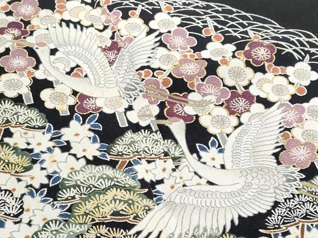 平和屋着物■豪華黒留袖 飛鶴松竹梅 金彩 正絹 逸品 CABC3641fb