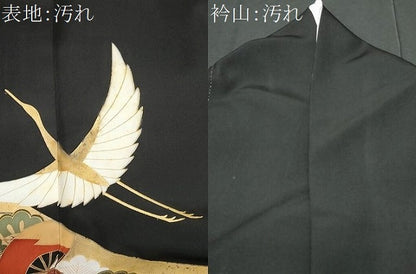 平和屋着物■豪華黒留袖 総刺繍 立波扇面飛鶴松文 金銀彩 正絹 逸品 CABC3643fb