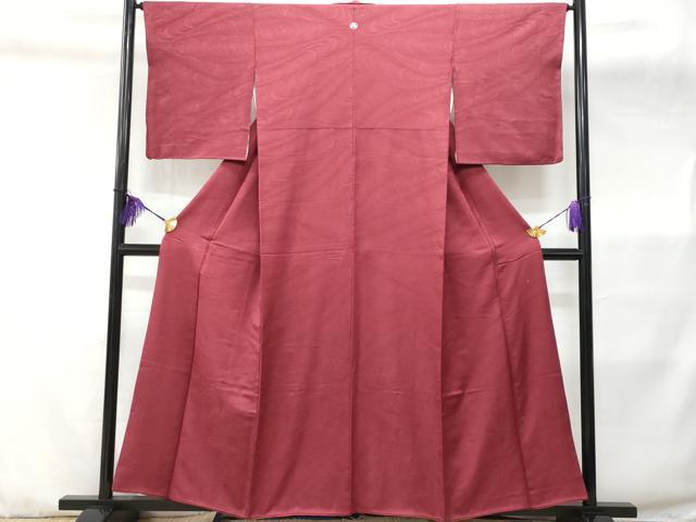 平和屋着物■上質な色無地 立波地紋 紅色 正絹 逸品 CABC3649fb