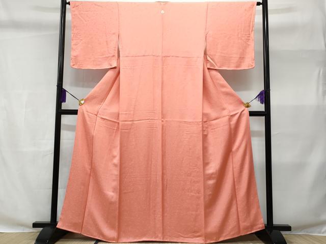 平和屋着物■上質な色無地 舞葉地紋 甚三紅色 正絹 逸品 CABC3671fb