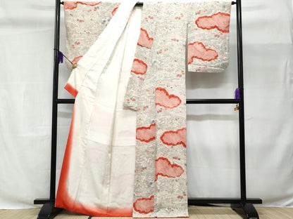 平和屋着物■上質な小紋 手描き 絞り 風景花文 正絹 逸品 CABC3697fb