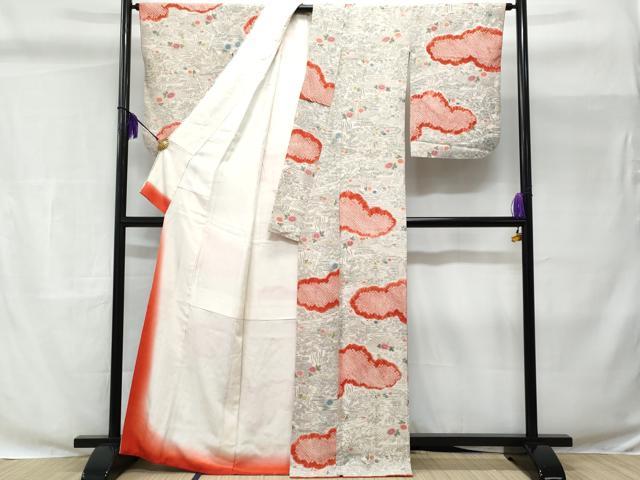 平和屋着物■上質な小紋 手描き 絞り 風景花文 正絹 逸品 CABC3697fb