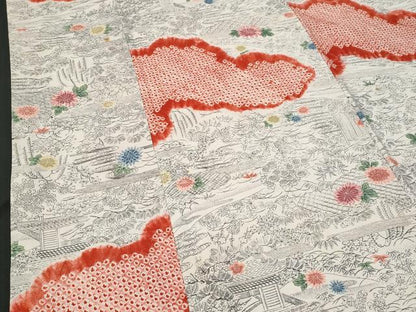 平和屋着物■上質な小紋 手描き 絞り 風景花文 正絹 逸品 CABC3697fb