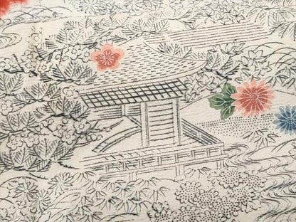 平和屋着物■上質な小紋 手描き 絞り 風景花文 正絹 逸品 CABC3697fb