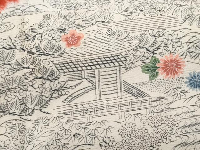 平和屋着物■上質な小紋 手描き 絞り 風景花文 正絹 逸品 CABC3697fb