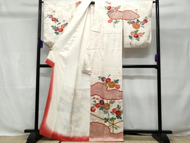 平和屋着物■訪問着 駒刺繍 雲取り枝菊文 金彩 正絹 逸品 CABC3700fb