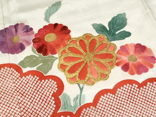 平和屋着物■訪問着 駒刺繍 雲取り枝菊文 金彩 正絹 逸品 CABC3700fb