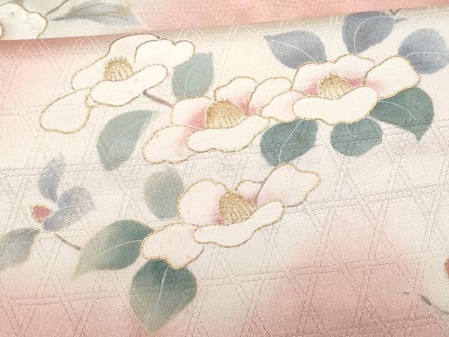 平和屋着物■上質な小紋 刺繍 椿 暈し染め 金彩 正絹 逸品 未使用 CABC3733fb
