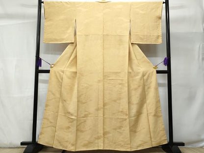 平和屋着物■上質な色無地 松皮菱吉祥地紋 飴色 正絹 逸品 未使用 CABC3747fb