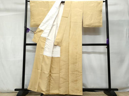 平和屋着物■上質な色無地 松皮菱吉祥地紋 飴色 正絹 逸品 未使用 CABC3747fb