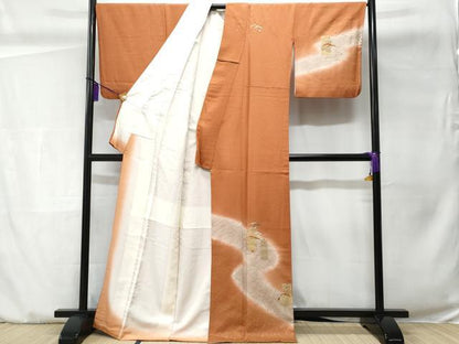 平和屋着物■訪問着 駒刺繍 短冊雪芝文 暈し染め 金彩 正絹 逸品 CABC3776fb