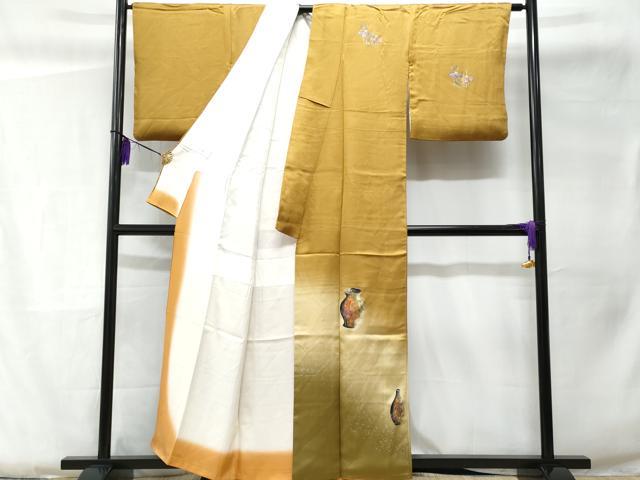 平和屋着物■訪問着 杜若陶器文 暈し染め 金銀彩 正絹 逸品 CABC3825fb