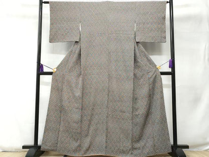 平和屋着物■上質な小紋 菱文 黒地 正絹 逸品 CABC3830fb