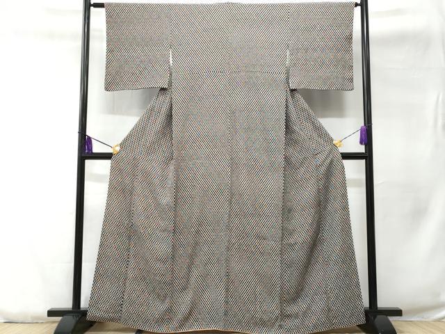 平和屋着物■上質な小紋 菱文 黒地 正絹 逸品 CABC3830fb