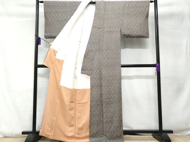 平和屋着物■上質な小紋 菱文 黒地 正絹 逸品 CABC3830fb