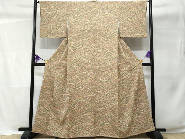 平和屋着物■上質な小紋 幾何学文 鬼しぼ縮緬 正絹 逸品 CABC3845fb