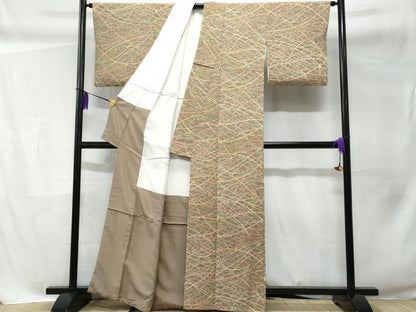 平和屋着物■上質な小紋 幾何学文 鬼しぼ縮緬 正絹 逸品 CABC3845fb