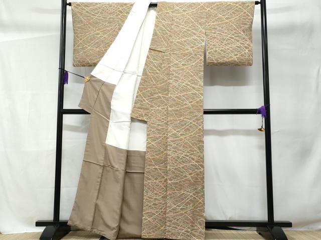 平和屋着物■上質な小紋 幾何学文 鬼しぼ縮緬 正絹 逸品 CABC3845fb