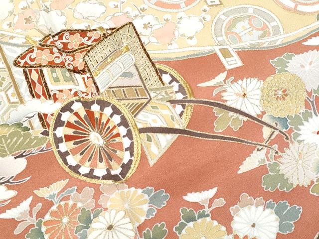 平和屋着物●豪華黒留袖　御所車人物風景文　金彩　仮絵羽　正絹　逸品　未使用　DABC2036ud 平和屋着物□豪華黒留袖 駒刺繍 流水屏風御所車花文 暈し染め 金彩