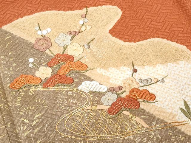 平和屋着物■訪問着 駒刺繍 絞り 梅松文 金彩 正絹 逸品 CABC3883fb