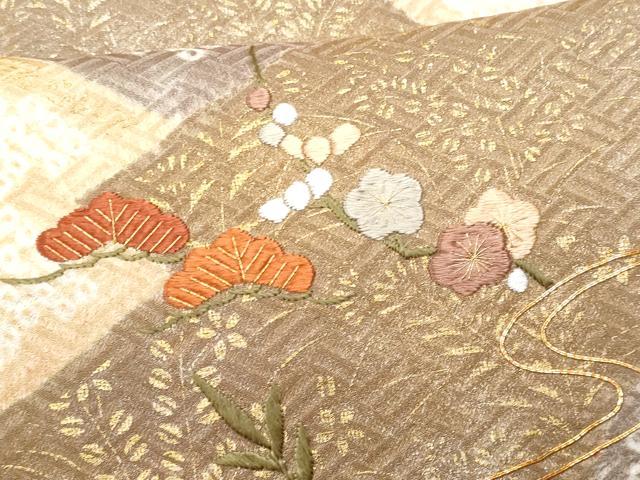平和屋着物■訪問着 駒刺繍 絞り 梅松文 金彩 正絹 逸品 CABC3883fb