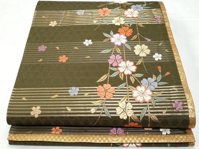 平和屋着物◎六通柄袋帯　唐織　枝垂れ花文　金糸　正絹　逸品　CABC3897fb