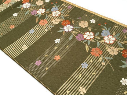 平和屋着物◎六通柄袋帯　唐織　枝垂れ花文　金糸　正絹　逸品　CABC3897fb
