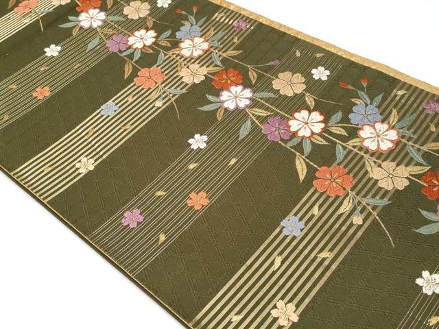 平和屋着物◎六通柄袋帯　唐織　枝垂れ花文　金糸　正絹　逸品　CABC3897fb