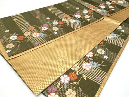 平和屋着物◎六通柄袋帯　唐織　枝垂れ花文　金糸　正絹　逸品　CABC3897fb