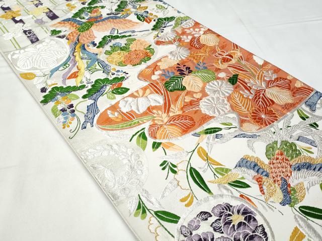 平和屋着物◎六通柄袋帯　唐織　鳳凰花文　銀糸　正絹　逸品　CABC3898fb