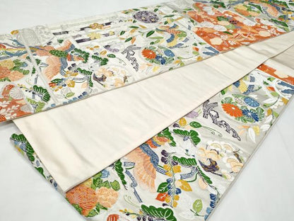 平和屋着物◎六通柄袋帯　唐織　鳳凰花文　銀糸　正絹　逸品　CABC3898fb