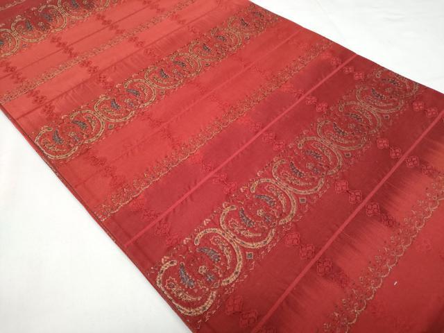 平和屋着物◎全通柄袋帯　横段花文　金糸　正絹　逸品　未使用　CABC3900fb