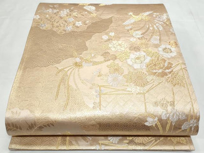 平和屋着物◎六通柄袋帯　九百新花鳥錦　唐織　籬立波鳳凰花文　金銀糸　正絹　逸品　CABC3904fb