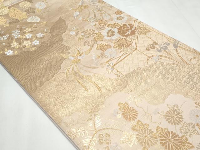 平和屋着物◎六通柄袋帯　九百新花鳥錦　唐織　籬立波鳳凰花文　金銀糸　正絹　逸品　CABC3904fb